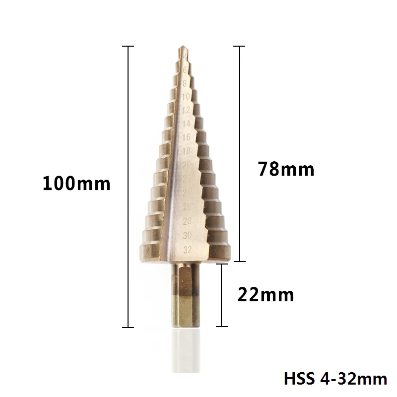 1pc HSS 4-12/20/32 Шаг сверло TiCN покрытием Круглый хвостовик конуса Сверло по дереву/сверления металла спираль пагода резак для сверления отверстий - Цвет: 1pc Straight 4-32mm