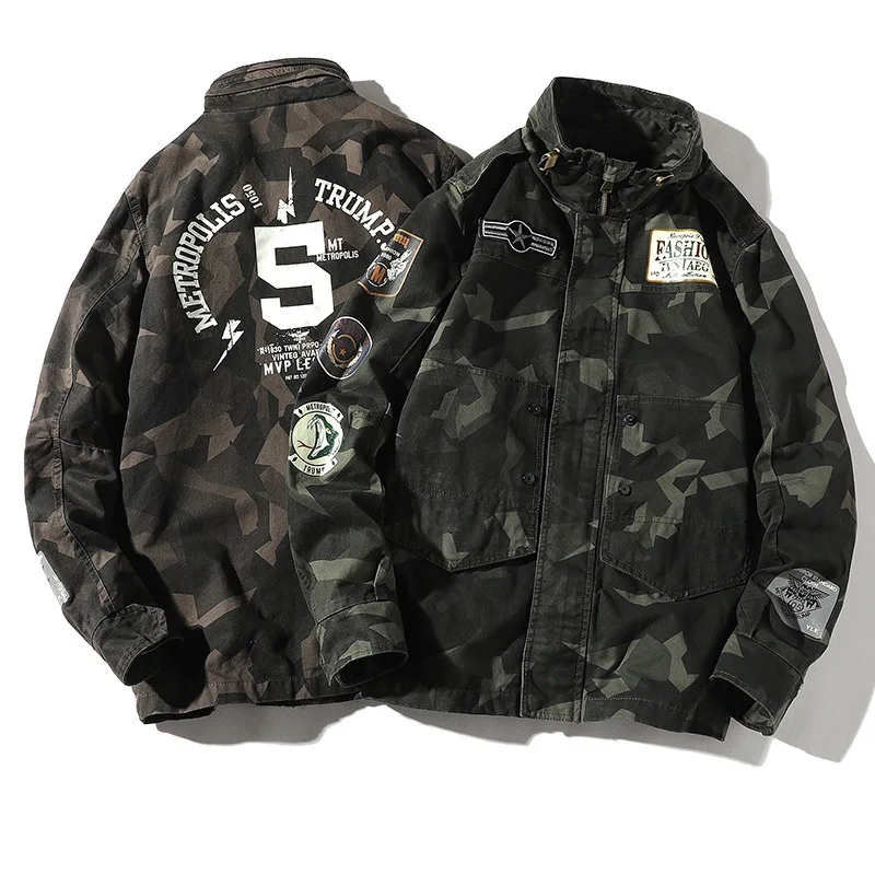 Hip Hop Men Jacket Casual Camouflage Hooded Loose Bomber Windbreaker Coat Trend Hip Hop Streetwear LBZ146
