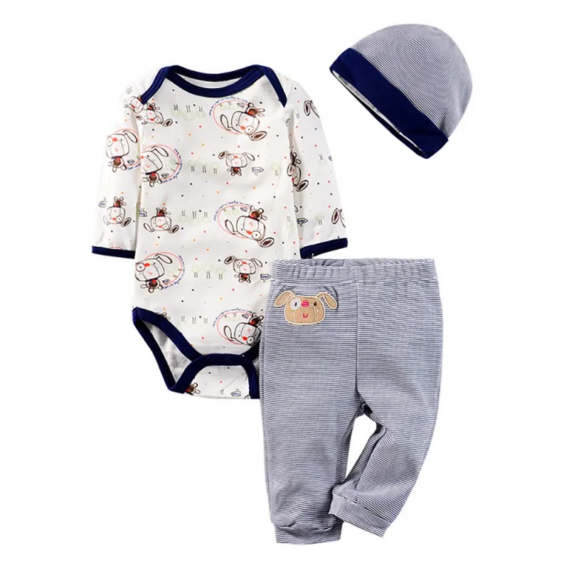 

3PCSNewborn Sets Infant Baby girls Boy Clothes Cotton Bodysuit Romper + Pants + Hat + Bibs Autumn Spring Toddler Bebe Outfits