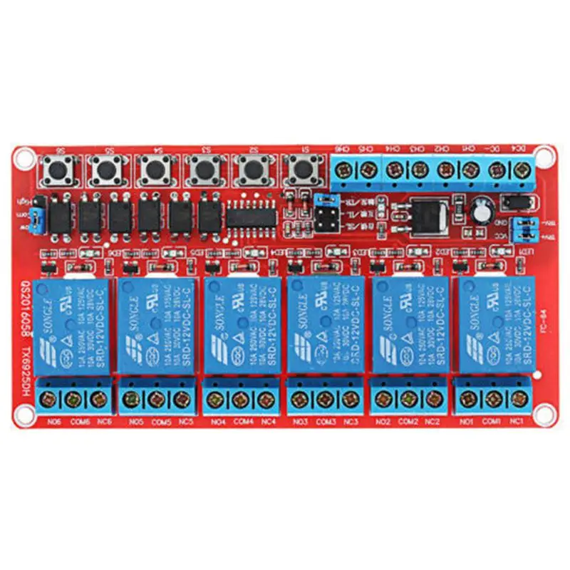 

1PCS DC 12V 6-Channel Relay Module High/Low Level Triger Self-Lock Relay