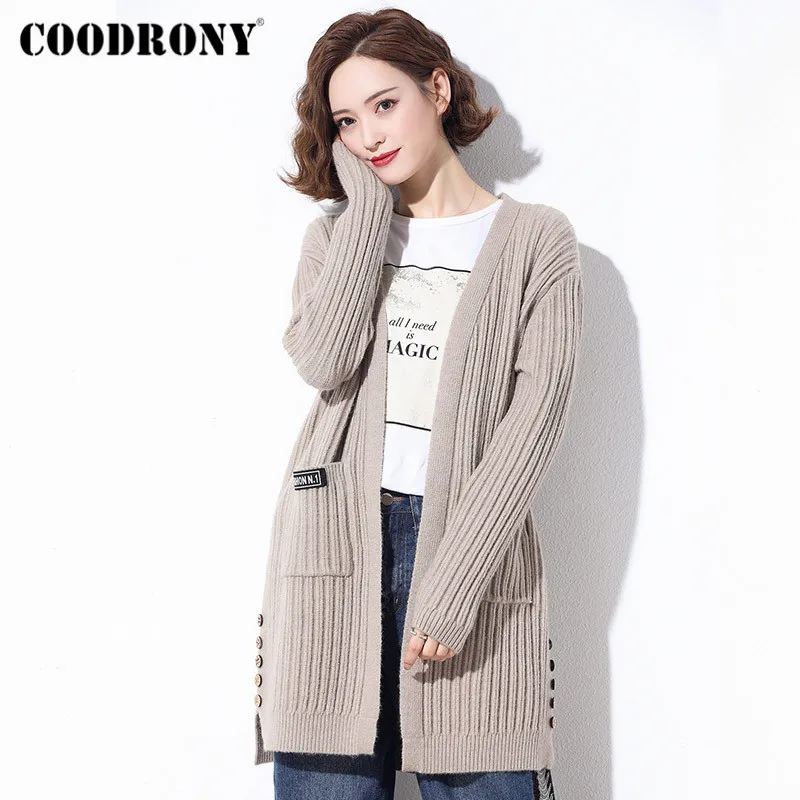 COODRONY Brand 2020 Autumn Winter Women Pure Color Long Cardigans Elegant Style Warm Slim Pockets Sweaters Female W1093