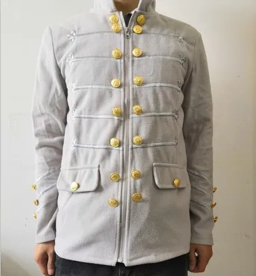 Light grey Мужская винтажная военная куртка, Готическая Военная парадная куртка с вышитыми пуговицами, однотонный топ, ретро униформа, кардиган, верхняя одежда - Цвет: Light grey