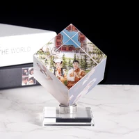 Personalized Customization Crystal Cube Shape Photo Album Glass Figurines Graduation Wedding Souvenir Home Decor Christmas Gifts 1