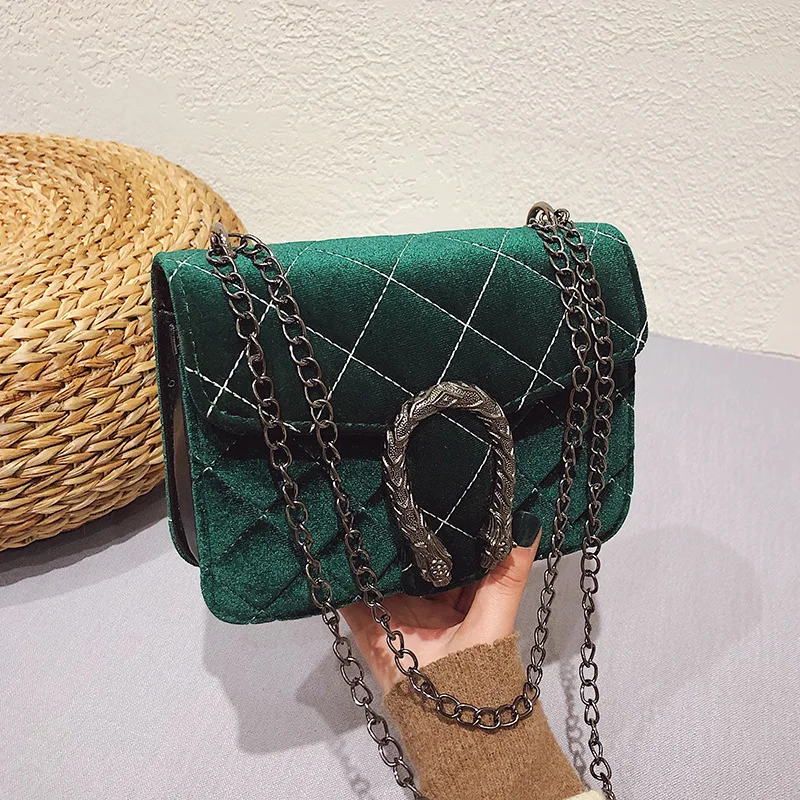 

New 209 Wild Velvet Small Perfume Ladies Chain Bag Personality Snake Head Lock Single Shoulder Messenger Bag Mobile Handbag