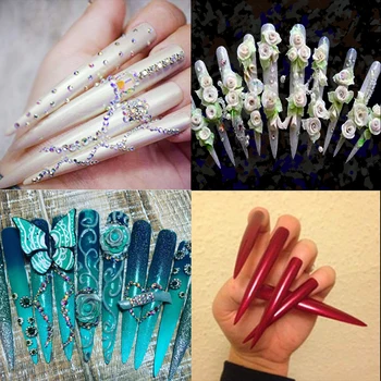 

Fingerqueen Clear 24 X Super Long Sharp Stiletto False Tips for 3D Acrylic UV Gel Nail Art
