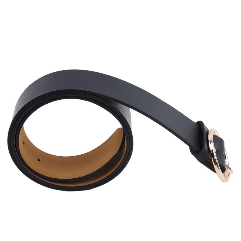 black Сексуальный кожаный ремень в стиле панк Харадзюку с большой круглой пряжкой, золотой, серебряный, металлический пояс с кольцом, женский джинсовый ремень - Цвет: black