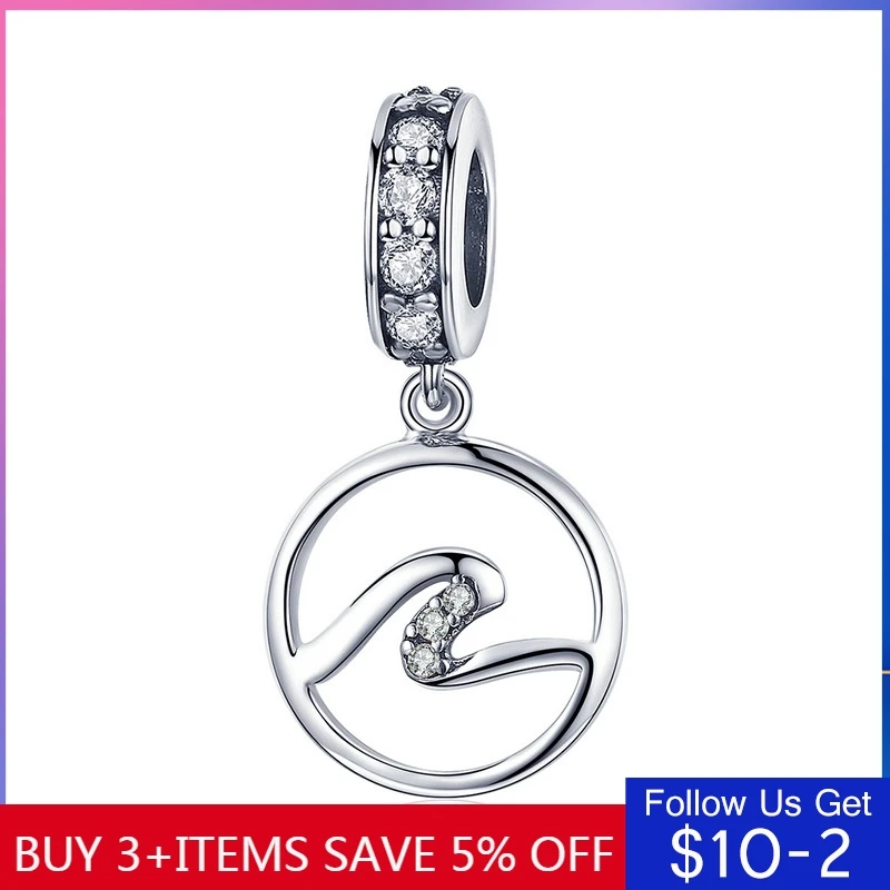 

CodeMonkey Hot Sale Authentic 925 Sterling Silver Wave Geometric Pendant Charms Fit Original Bracelets & Necklaces Jewelry C1031