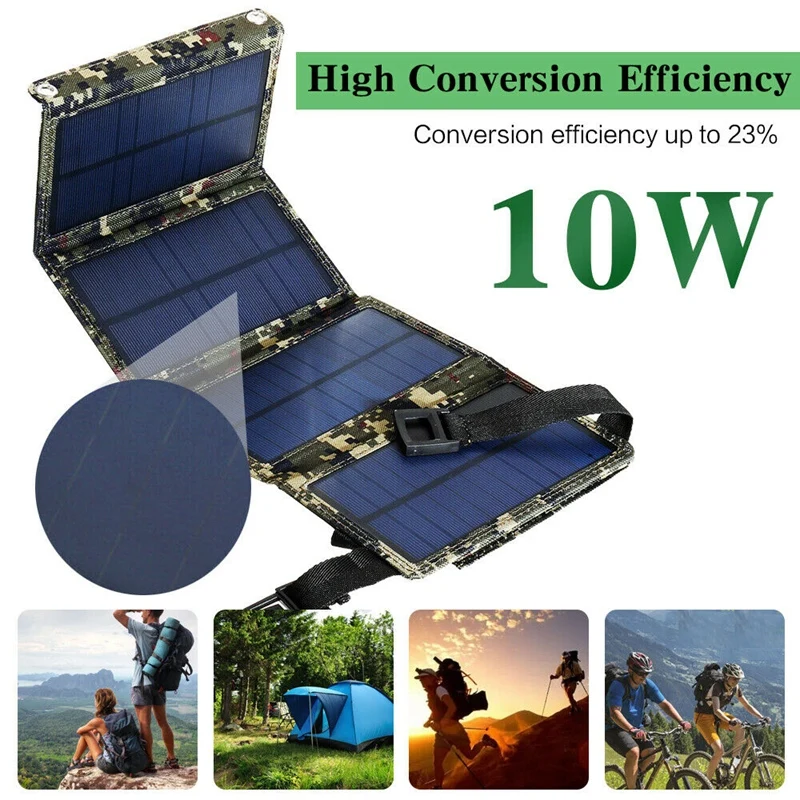 10W Usb солнечная панель складной банк силы на открытом воздухе Кемпинг Пешие Прогулки зарядное устройство батареи-камуфляж