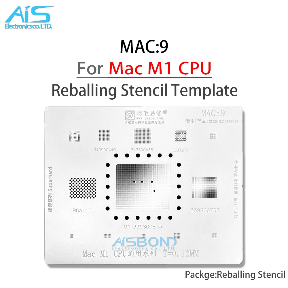 Amaoe Mac9 Bga Reballing Stencil Per Mac Pro M1 Cpu 343S00440 Cdcd3217 Bga110 339S00833 0.12Mm