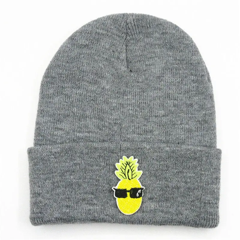 

LDSLYJR Cartoon pineapple embroidery Thicken knitted hat winter warm hat Skullies cap beanie hat for men and women 131