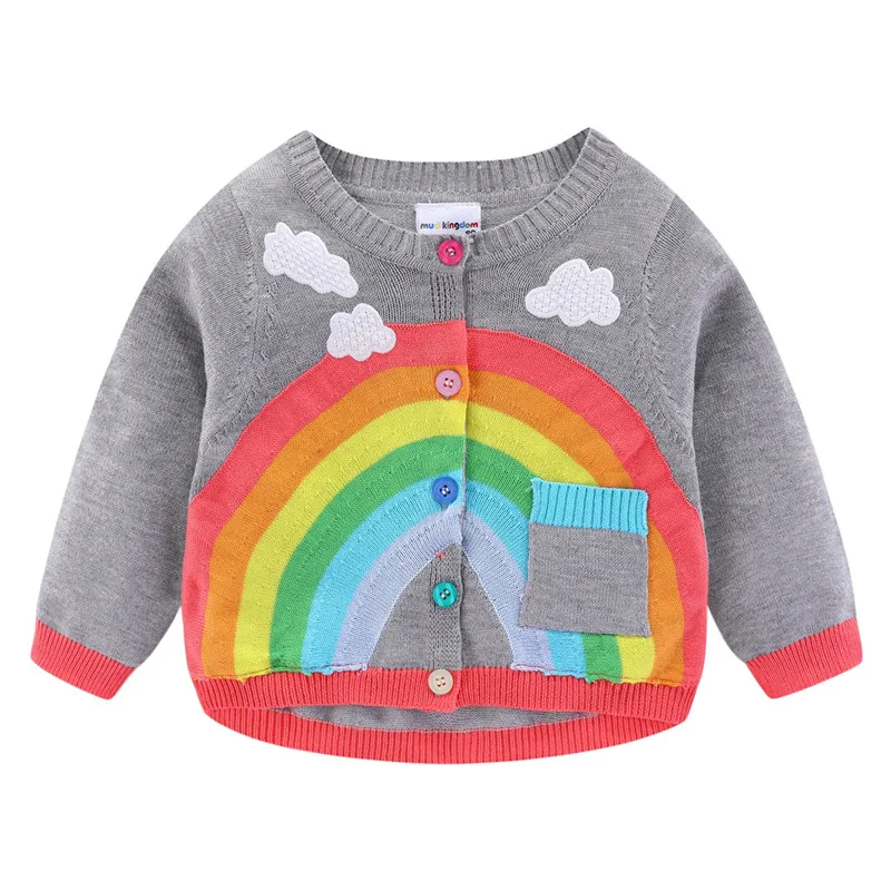 Mudkingdom/свитер-кардиган с рисунком для маленьких детей пышные облака с радужным узором - Цвет: Grey