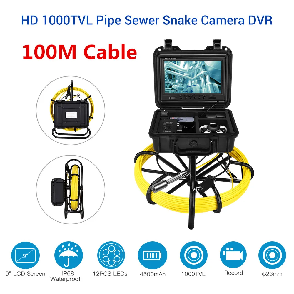 

Eyoyo Pie Pipeline Endoscope Inspection Video Camera 100M Industrial Sewer Drain 9 Inch LCD Drain Sewer Endoscope Inspector