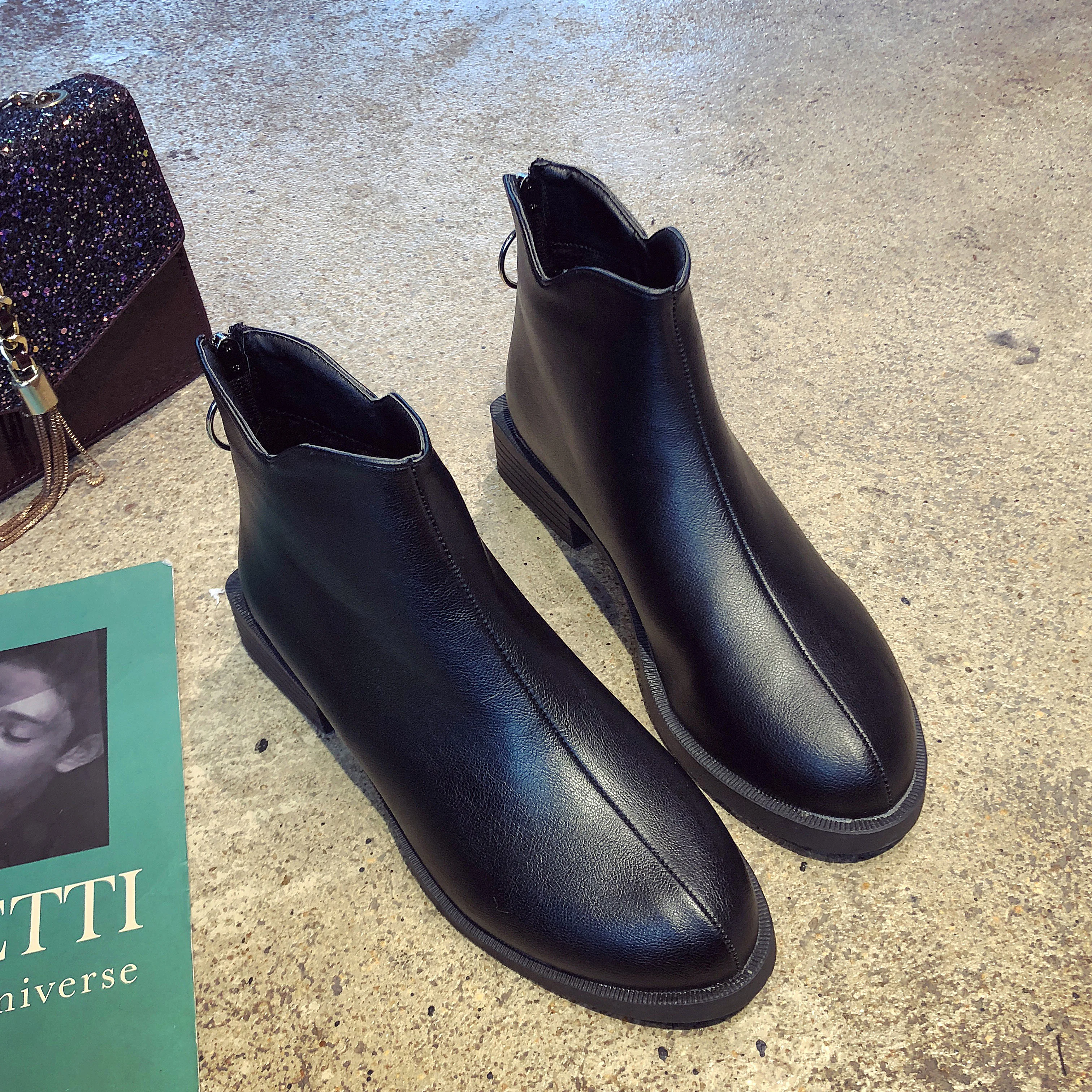 Tanie Moda kobiet buty zimowe 2019 elegancki biały buty botki kobiety skórzane czarne buty damskie krótkie pluszowe buty pięty buty