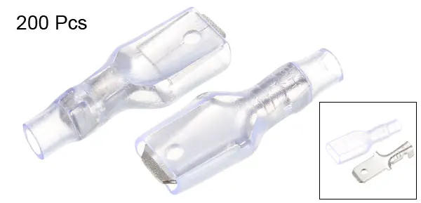 6.3mm Male Uxcell 200 шт. 6,3 мм быстрое Сращивание провода Терминалы Женский Лопата Разъем с изоляцией рукав для оборудования электрической мощности - Цвет: 6.3mm Male
