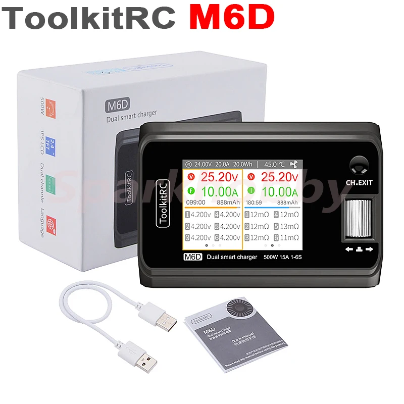 1PC New ToolkitRC M6D MINI Smart Charger DC Dual-Channel 250Wx2 15A Output 2-6s High power balance charger for RC battery ACCS
