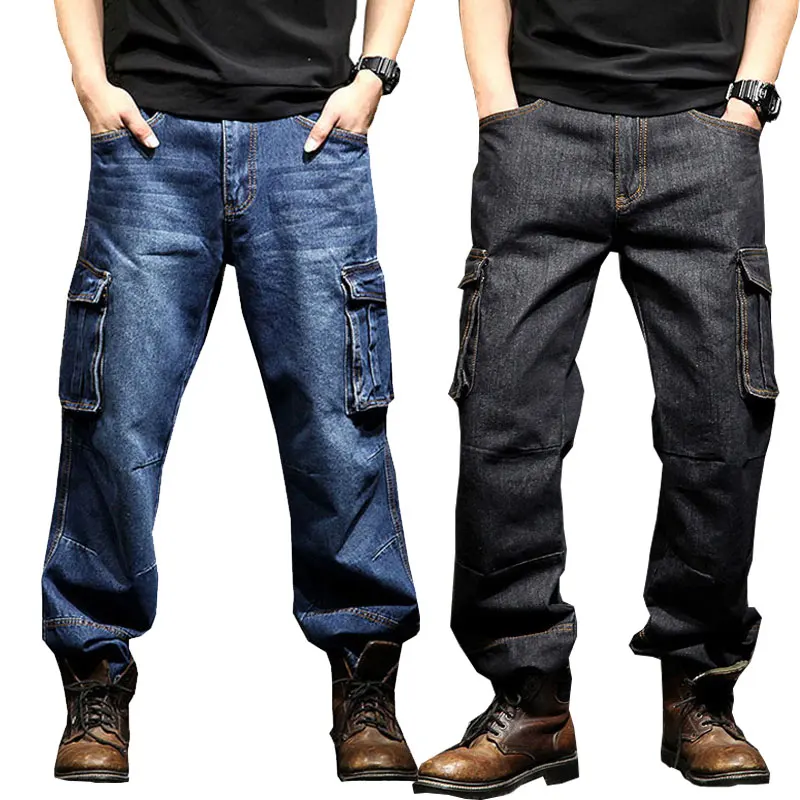 

Jeans Men Summer Multi-Pocket Overalls Men's Black Jeans Loose Straight Large Size 29-46 Wear-resistant Jeans Biker Jans