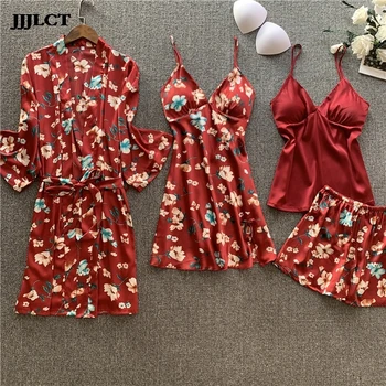 

Women's pajamas sleeping home wear 6 pajamas women's satin silk pajamas set pants chest pad shorts camisole