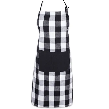 

Men Women Kitchen Apron Cotton Adjustable Buffalo Check Plaid Apron with Pocket & Extra-Long Ties For Cooking Baking Crafting