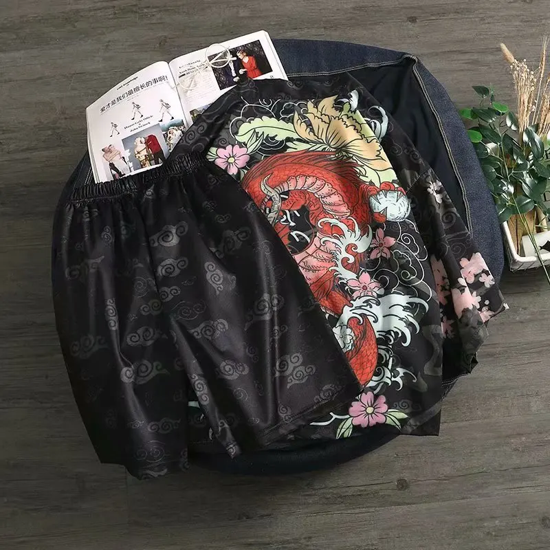Новое японское модное Стильное кимоно для взрослых, традиционная одежда Haori, принт самурая, мужские и женские кимоно, шорты, пляжный костюм