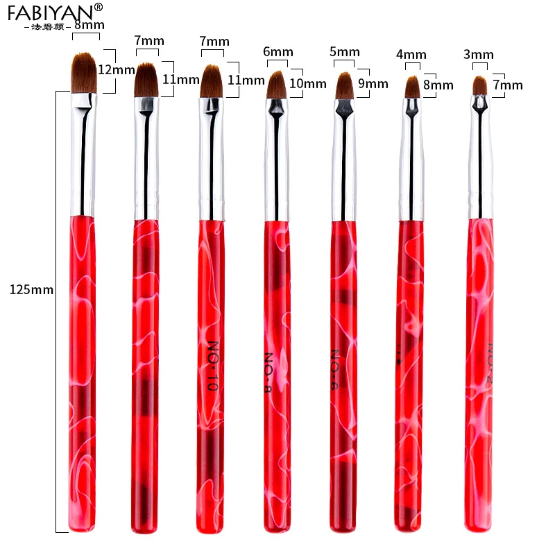 7Pcs Red Новинка, 6 шт акриловых колонок, Соболь, для дизайна ногтей, плоская кисть, дизайн, точечная раскраска, рисунок, Хрустальная ручка, набор, резьба, салон, советы, строитель - Цвет: 7Pcs Red