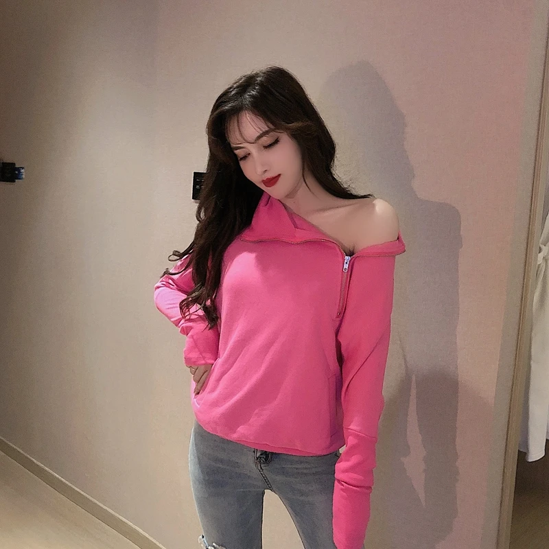 

Women's High-neck Long-sleeved Sweatshirt Autumn and Winter Sexy Thin Sweatshirt Side Zipper High Collar Long Sleeve MI006