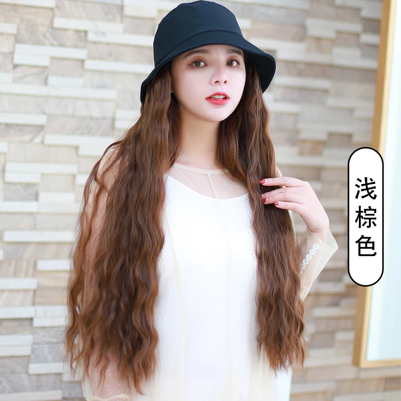 Periwig madam Рыбацкая шляпа periwig органический весь осенний и зимний волна шерсть катушки воды рябь длинные вьющиеся волосы - Цвет: D