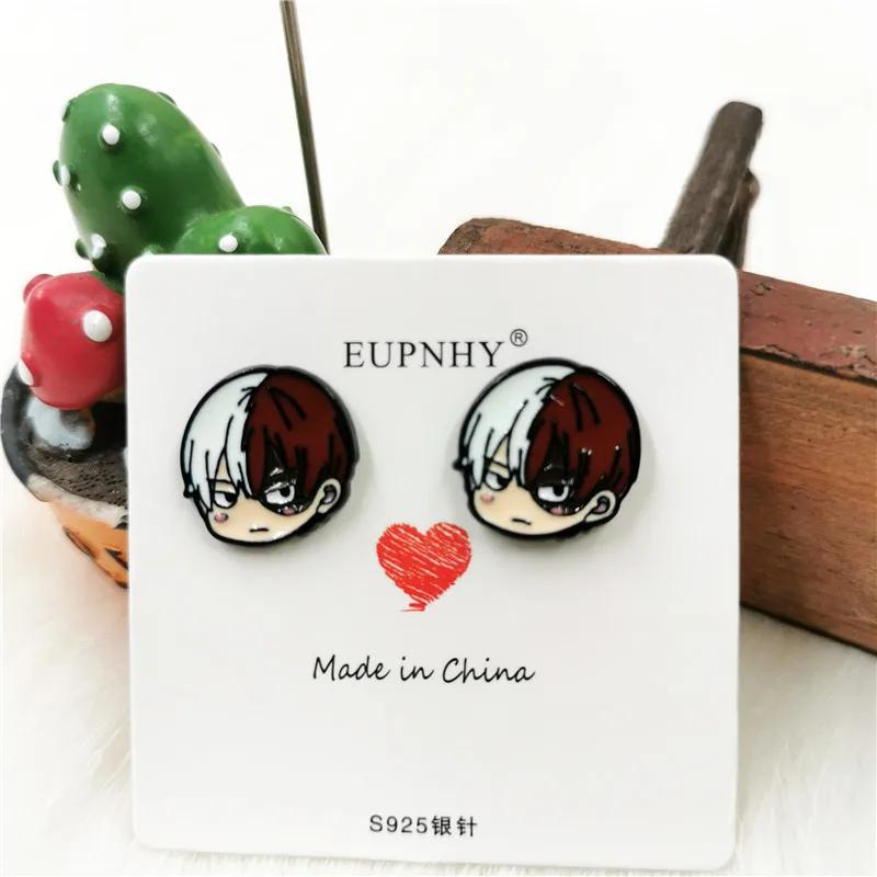 EUPNHY, 1 пара, серьги-гвоздики с героями мультфильмов My Hero Academy, гипоаллергенные серьги, ювелирные изделия для женщин, Boku No Hero Academy, детские серьги - Окраска металла: 1