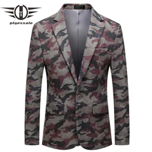 Приталенный мужской Камуфляжный Блейзер, куртка 5XL 6XL, серый, красный, камуфляжный шерстяной Блейзер для мужчин, повседневная одежда для выпускного вечера, Q803