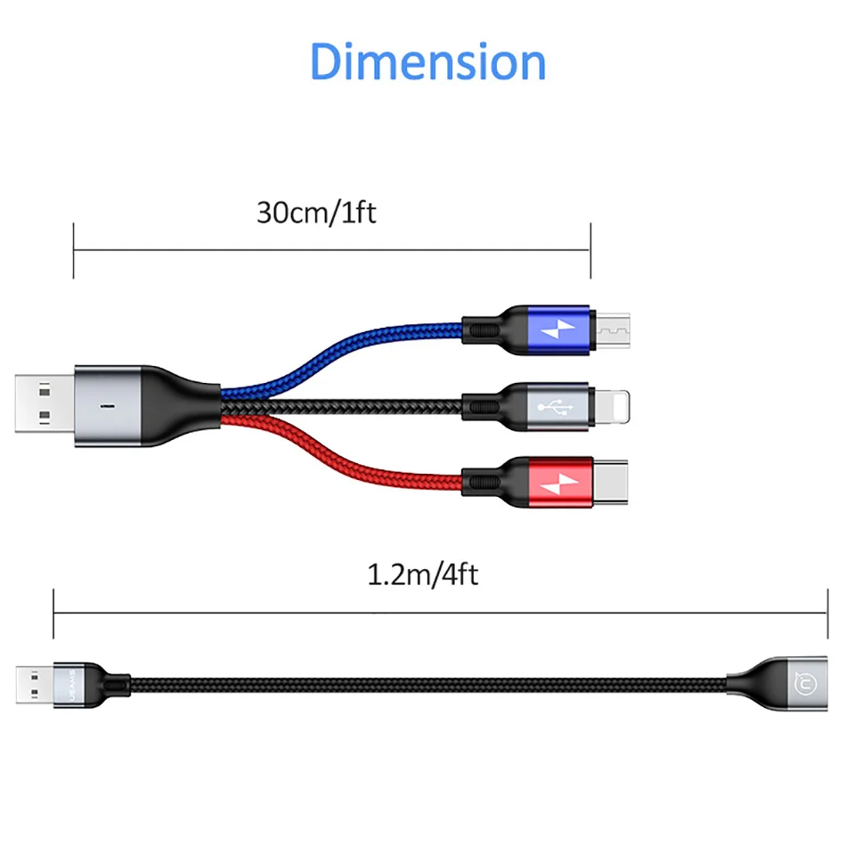 USAMS USB кабель OTG для iPhone 8, 7, 6X3 в 1, зарядное устройство, кабель Micro USB type C для huawei, samsung S9, S8, USB C, синхронизация