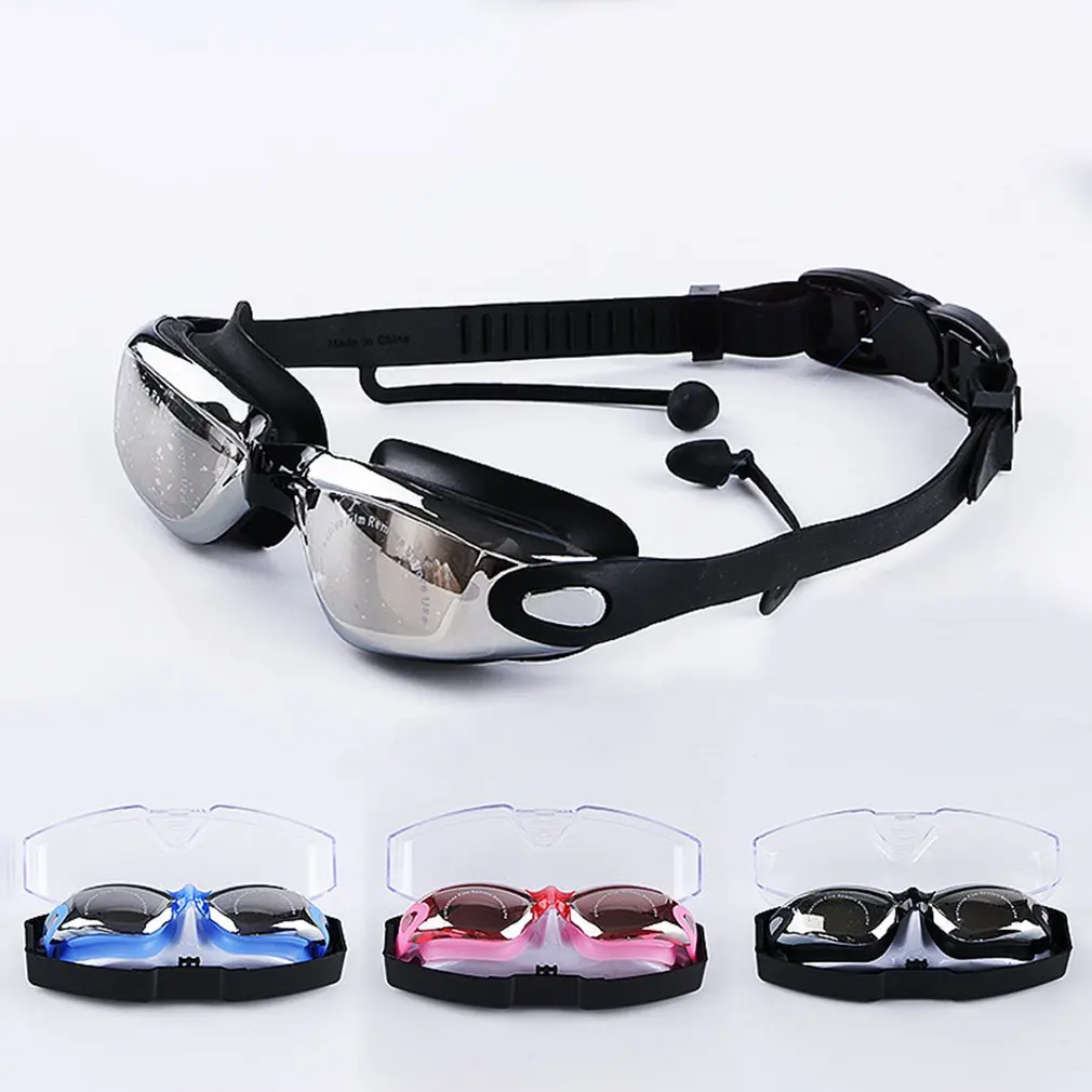 Silicone Swimming Goggles Waterproof Myopic Swimming Glasses Conjoined Earplug Anti Fog Swimming Mirror