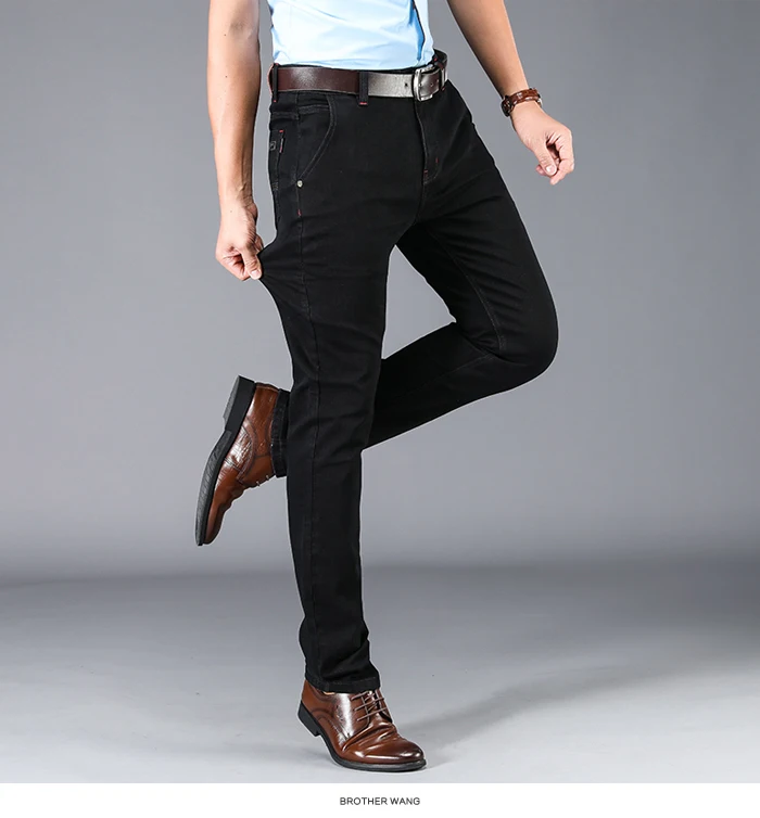 Классический стиль Бизнес повседневные мужские прямые черные джинсы новые модные эластичные джинсовые брюки мужские брендовые высококачественные брюки