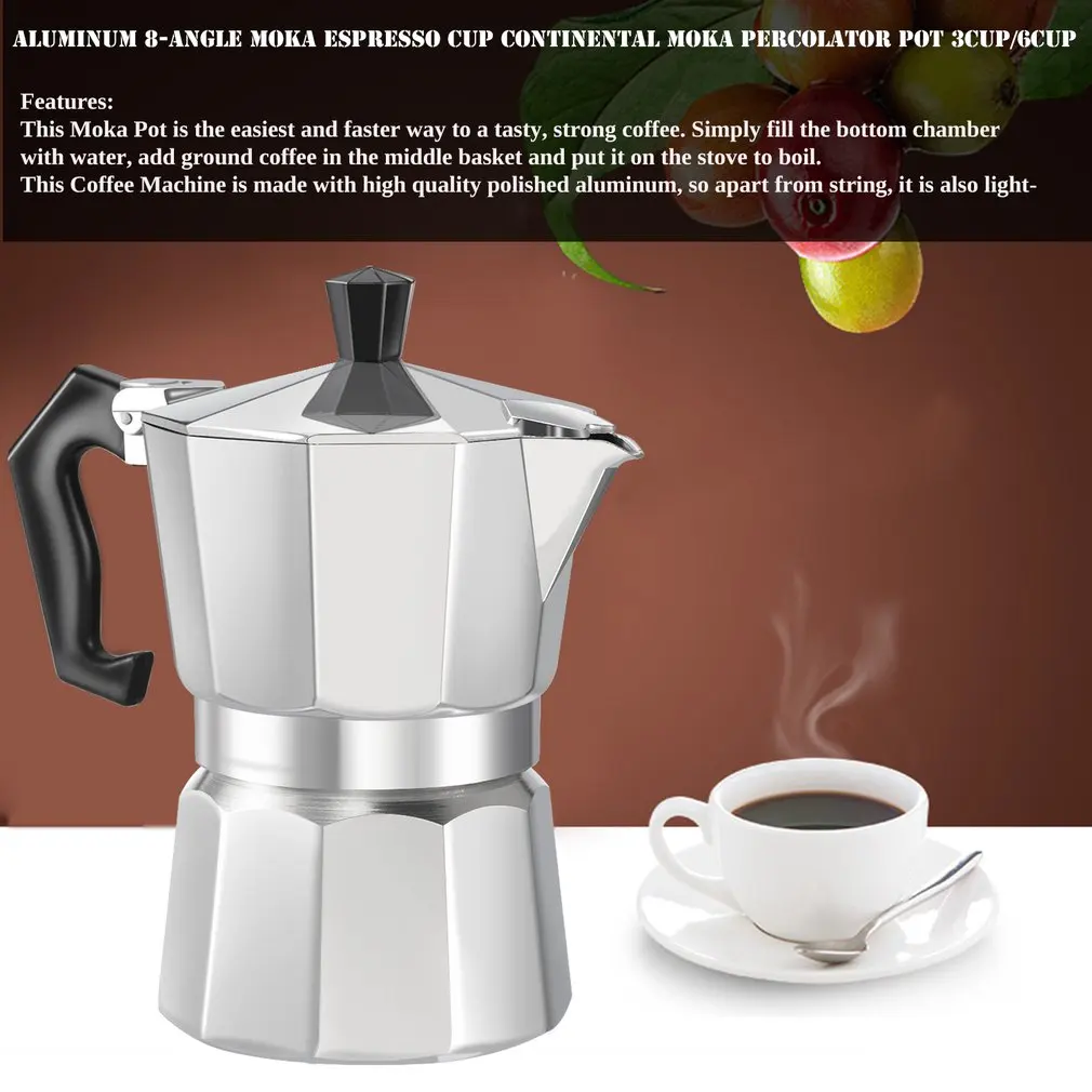Алюминиевая 8-Angle Moka кастрюля эспрессо Плита Топ Кофеварка Moka эспрессо чашка Континентальный Moka Percolator горшок 3 чашки/6 чашек
