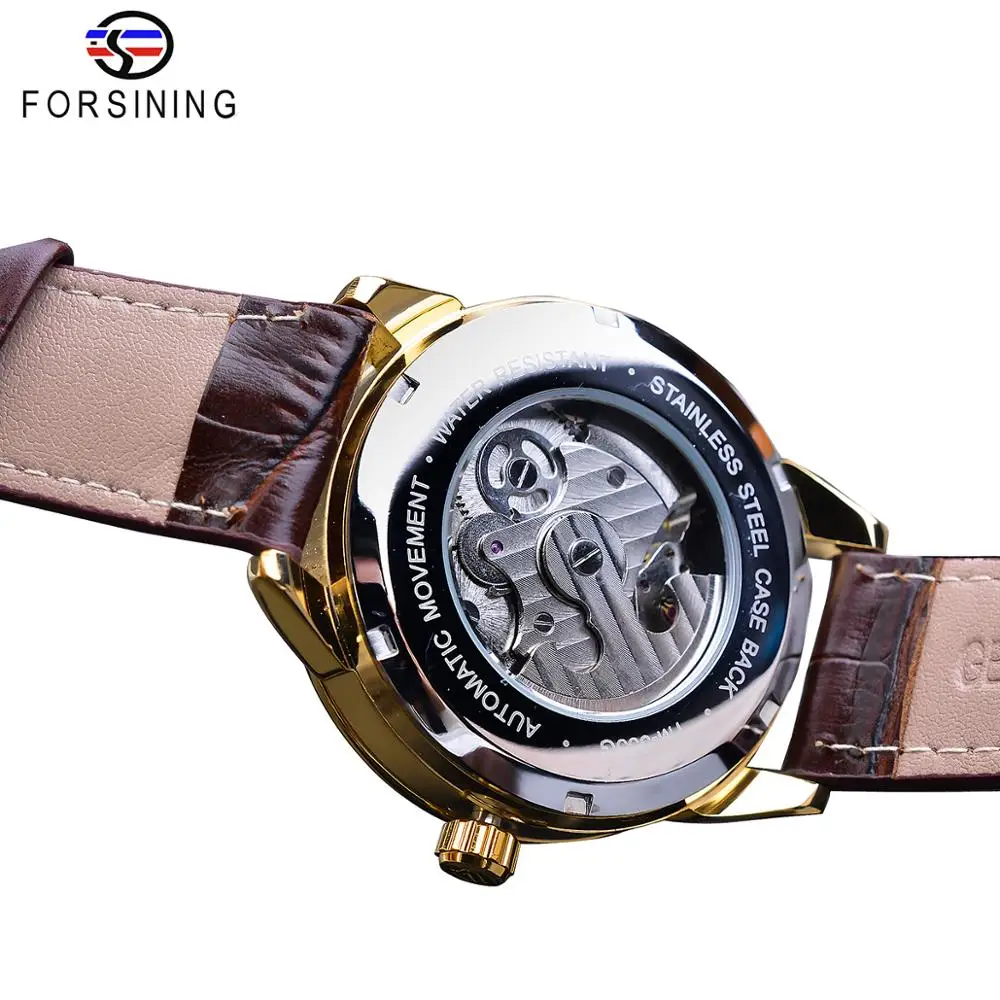 Forsining 2019 Fashion Mechanical Automaitc Male Watches Top Brand Luxury Golden Clock Leather Strap Moon Phase Horloges Mannen