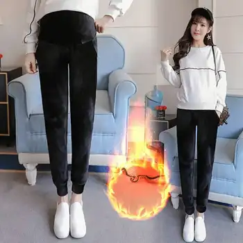 

603# Winter Thick Warm Plus Velvet Flannel Maternity Pants Belly Casual Pants Clothes for Pregnant Women Pregnancy Trousers