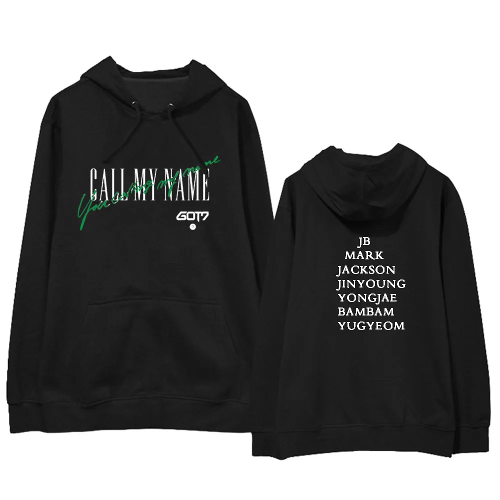 Kpop GOT7 же хлопок HoodyCall мое имя костюм Кепка толстовки Марка Джексон длинный рукав флис утолщаются Осень Зима Одежда верхняя одежда