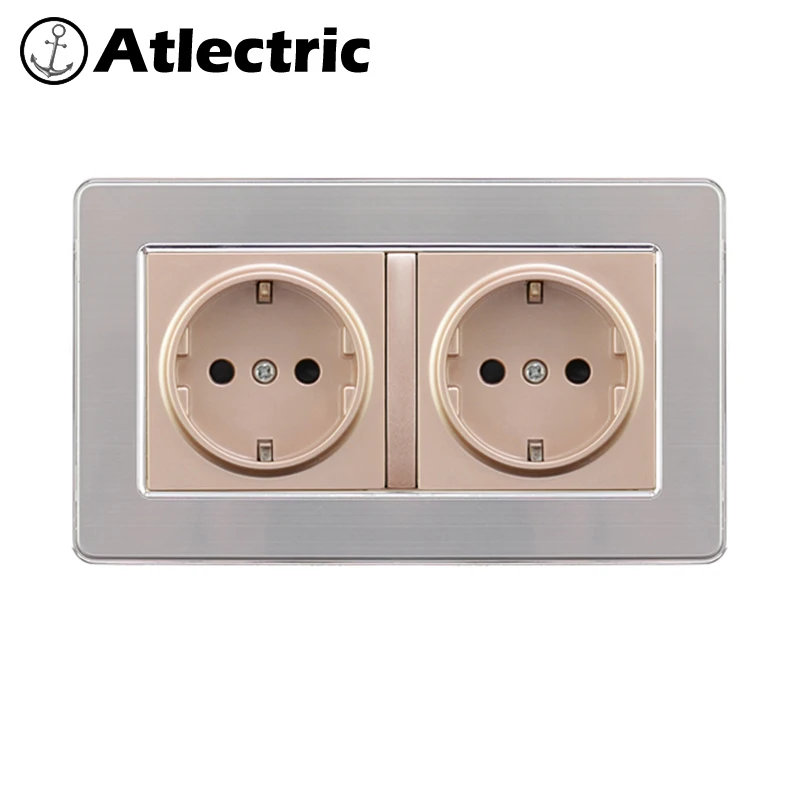 Atlectric EU/DE/русский стандарт розетка мощность из нержавеющей стали панель разъем заземления 146 мм* 86 мм двойной разъем электрическая розетка розетки,socket
