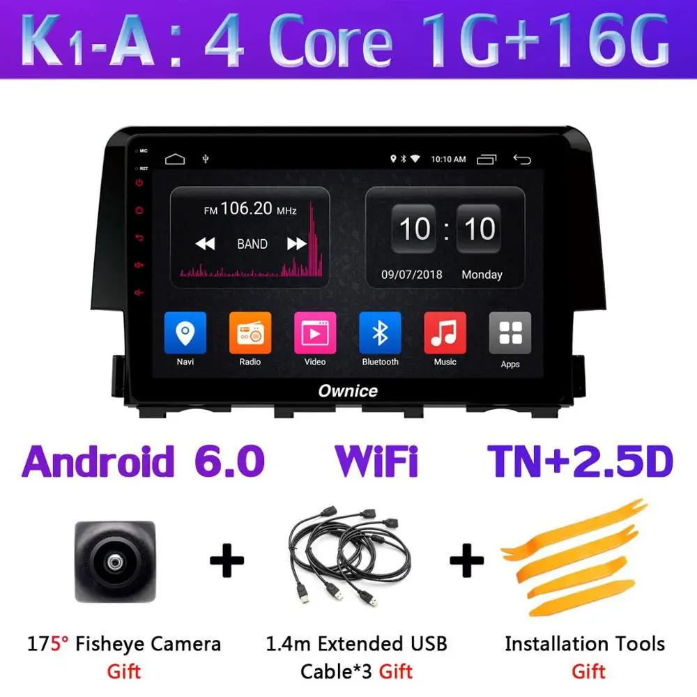 K1-A 360 ° камера Android 9,0 4G+ 64G gps радио CarPlay SPDIF DSP автомобильное мультимедийное головное устройство плеер для Honda Civic - Цвет: K1-A