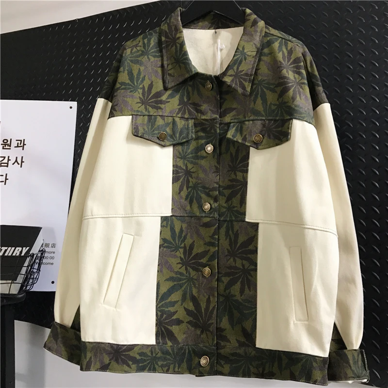 Осеннее женское джинсовое Пальто Harajuku уличная Лоскутная Женская жакеты оверсайз Повседневная с длинным рукавом базовое пальто женская верхняя одежда