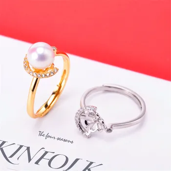 

Real S925 Sterling silver Adjustable Blank Ring Base Fit Half hole Beads DIY Ring Jewelry Findings Making