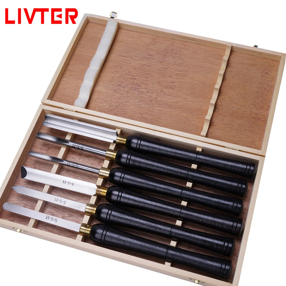LIVTER 6pcs heavy duty sturdy hss wood chisel set woodworking carving knives hand tools for lathe turning machine