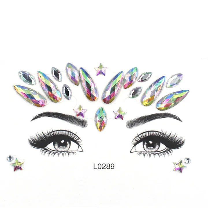 3  Acrylic Jewelry Stickers Colorful Rhinestone Face Stickers For Women Eyebrow Eye Masquerade Decor Resin DIY Drill Face Sticker