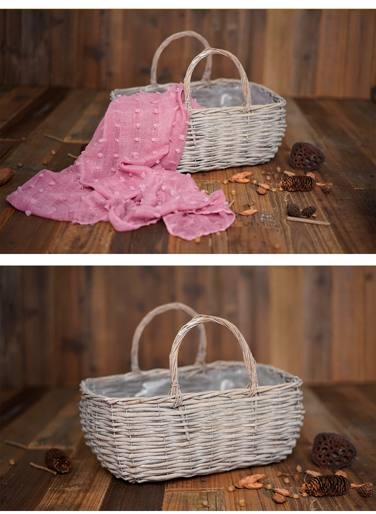 Newborn Props for Photography Natural Linen Weaving Double Barrel Props Fotografia Infantil Newborn Posing Sofa Handwoven Basket