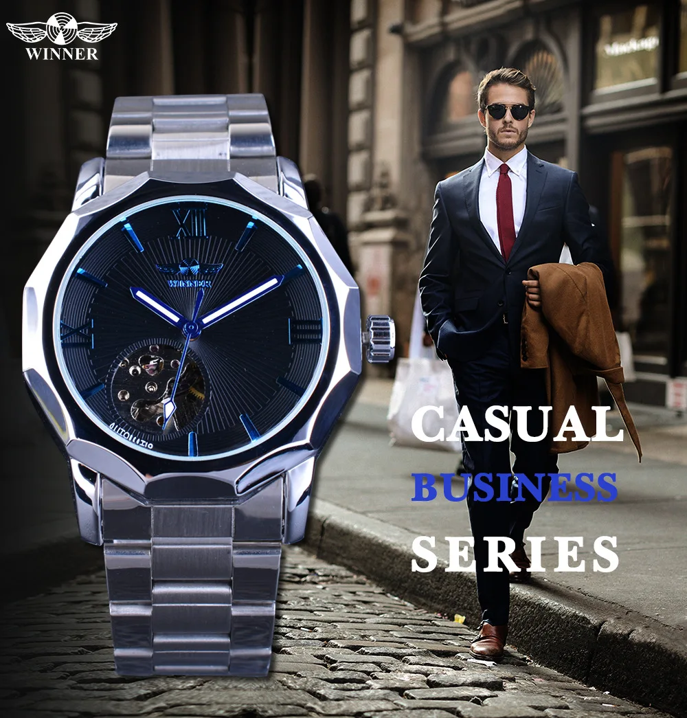 

Winner Automatic Analog Watch Hollow out Night Light Steel Belt MEN'S Table MEN'S Watch Fully Automatic Analog Watch