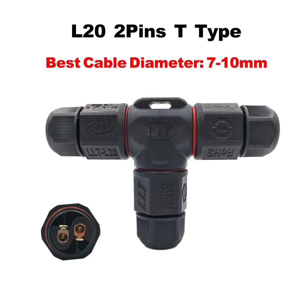L16 L20 IP67 крестообразный разъем водонепроницаемый светодиодный разъем для наружного использования проводной разъем 2pin 3pin ip-кабель разъем для светодиодный светильник - Цвет: L20-2P-T