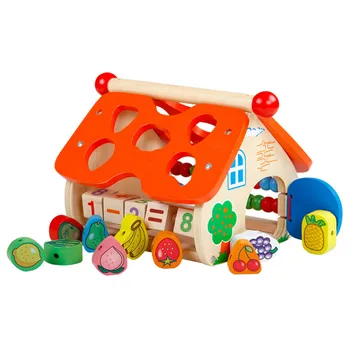 

Baby Wooden Toy DIY Play House Fruit Beads Wood House Math Counting Building Block Educational Wooden Block toy for kid Children