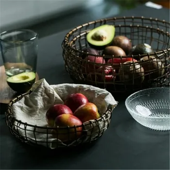 

Vintage Style Iron Fruit Basket Metal Wrought Multi-function Snacks Vegetables Tray Living Room Bedroom Home Storage Decoration