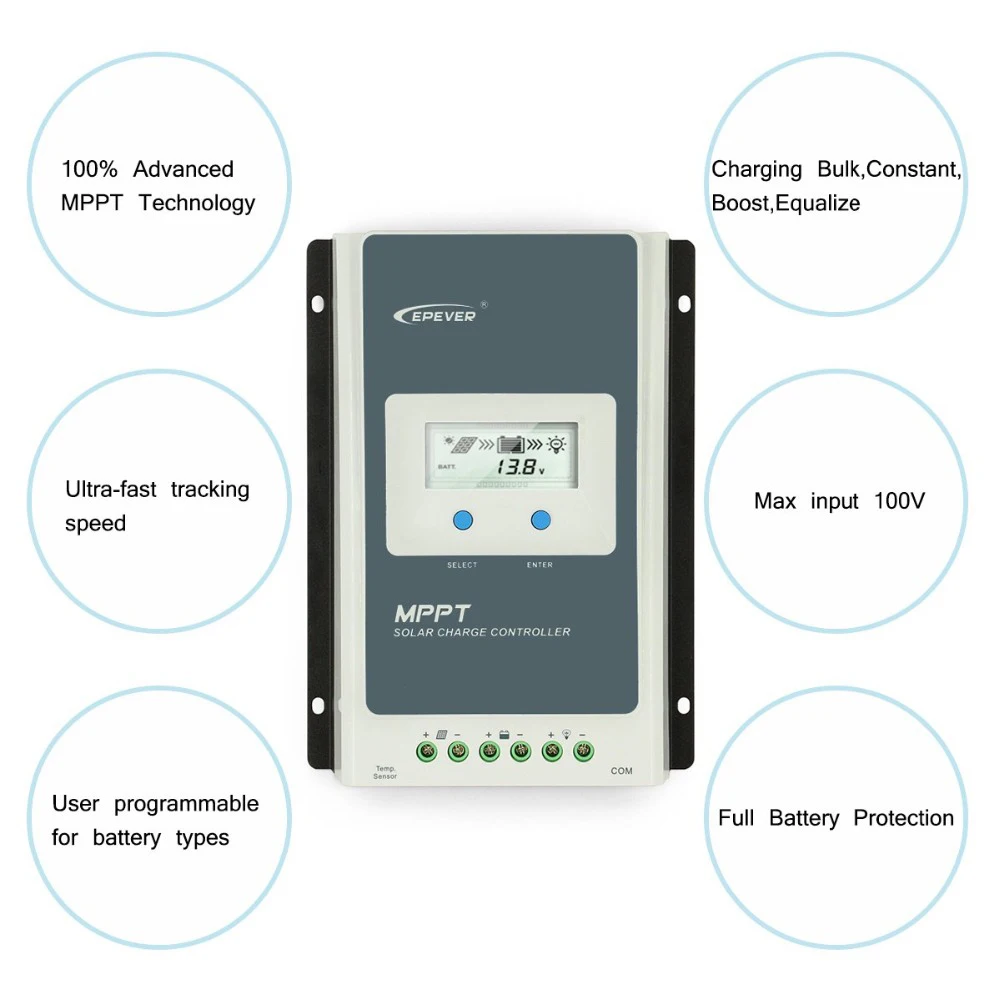 EPever-Contrôleur de chargeur solaire MPPT, LCD, 10A, 20A, 30A, 40A, Sochi 12V, 24V pour joint de gel au plomb, Flood Lithium 24.com