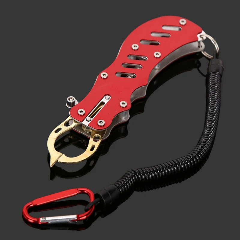 

Stainless Steel Fish Lip Gripper Grabber Fishing Grip Tackle Clip Curved Mouth Control Fishing Tools With Lanyard