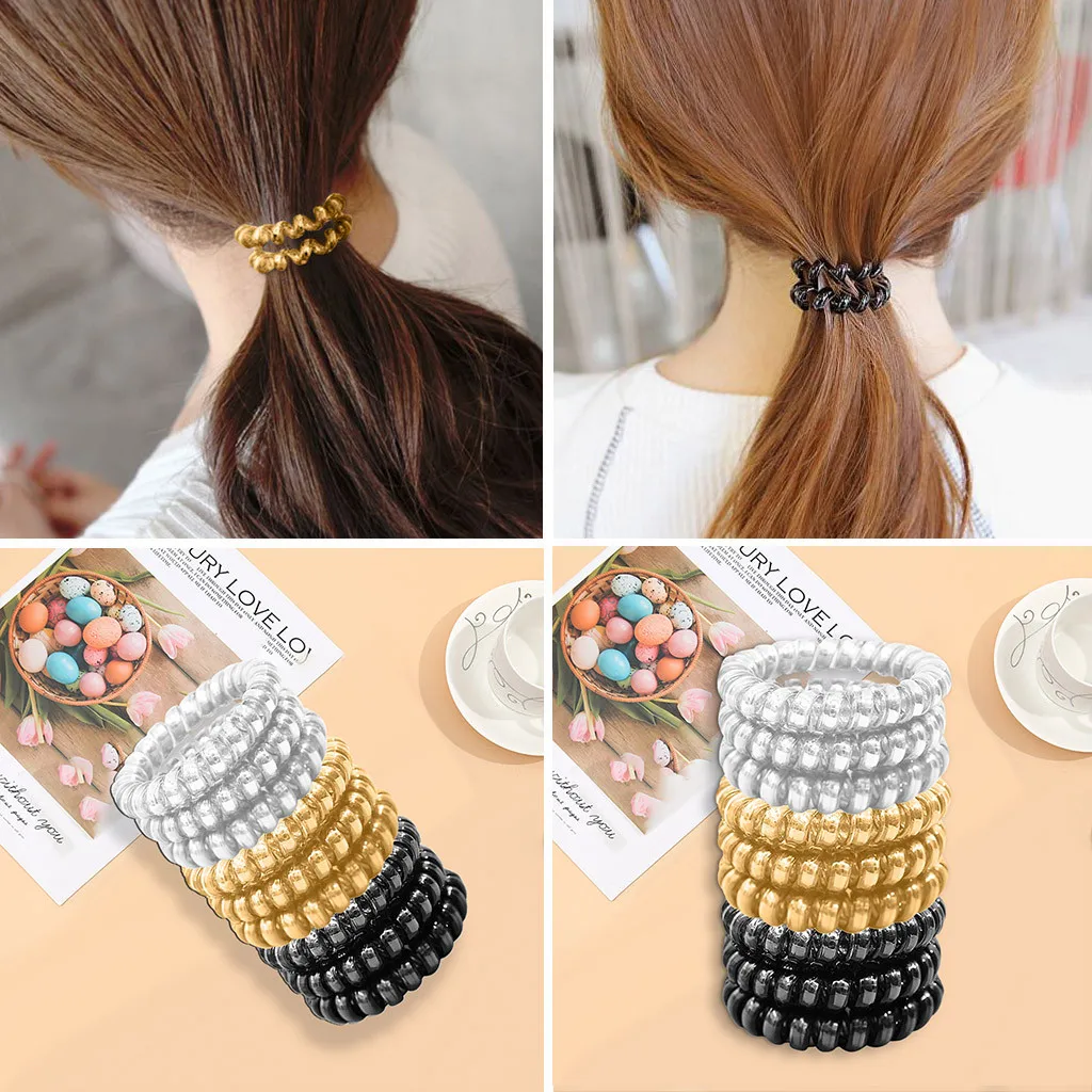 

Telephone Wire Line Cord Traceless Head Colorful Women 's Transparent Elastic Phone Line Rotating Elastic Hair Band Accessories