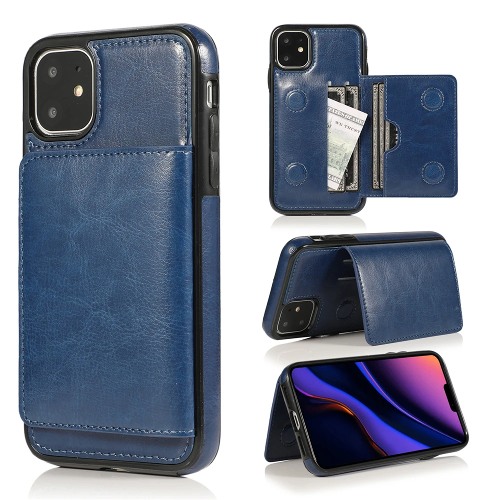 Blue Ретро из искусственной кожи чехол для iPhone 11 11 Pro 11 Pro Max 7 8 6 6s Plus X Xs Max XR слоты для карт держатель телефона чехол для iPhone 5 5S se - Цвет: Blue
